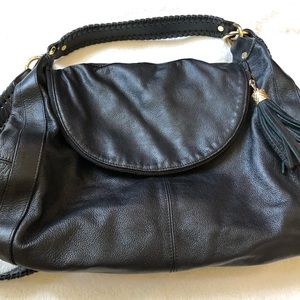 Large black leather purse